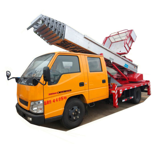 Truck Mounted Telescopic Ladder Truck for House Building Goods Lift and Download (House Furniture Moving Cherry Picker Hydraulic 28 M Aerial Platform Ladder)