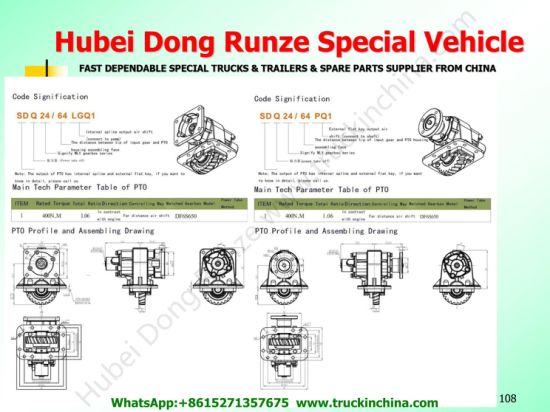 Dongfeng Truck Part Pto Sdq24/67 Sdq24/64, Sdq24/63 Pto for Water Fuel Tanker Truck (Gearbox WLY6S46B, WLY6T120, 17LQ100-00020, DF6S750 Transmission)