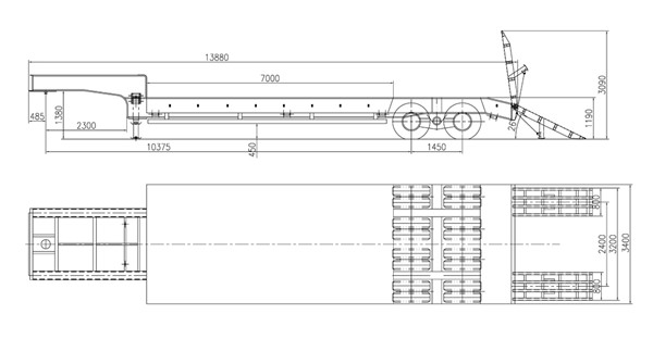 110 Tons Rigid Bogie Axles Low Bed Trailer Semi-trailer Tandem Pendel