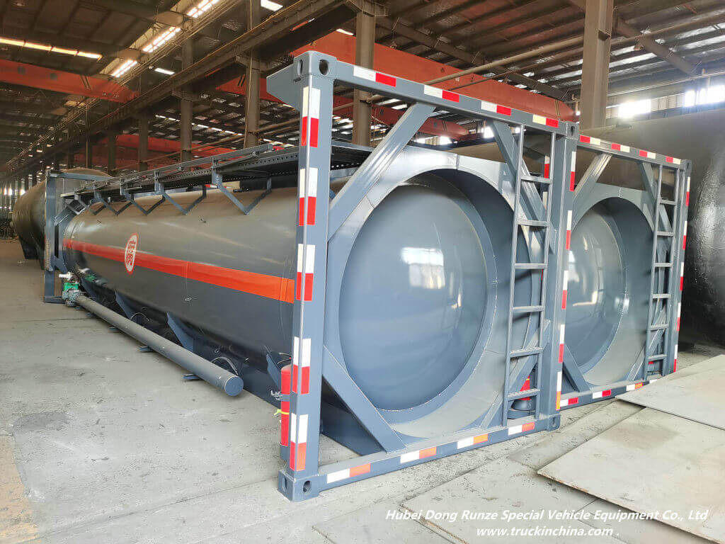 30FT Lining PE Iso Tank Container for Hydrochloric Acid Sulfuric Acid With Acid Pump Top Loading Pipe 24~26KL
